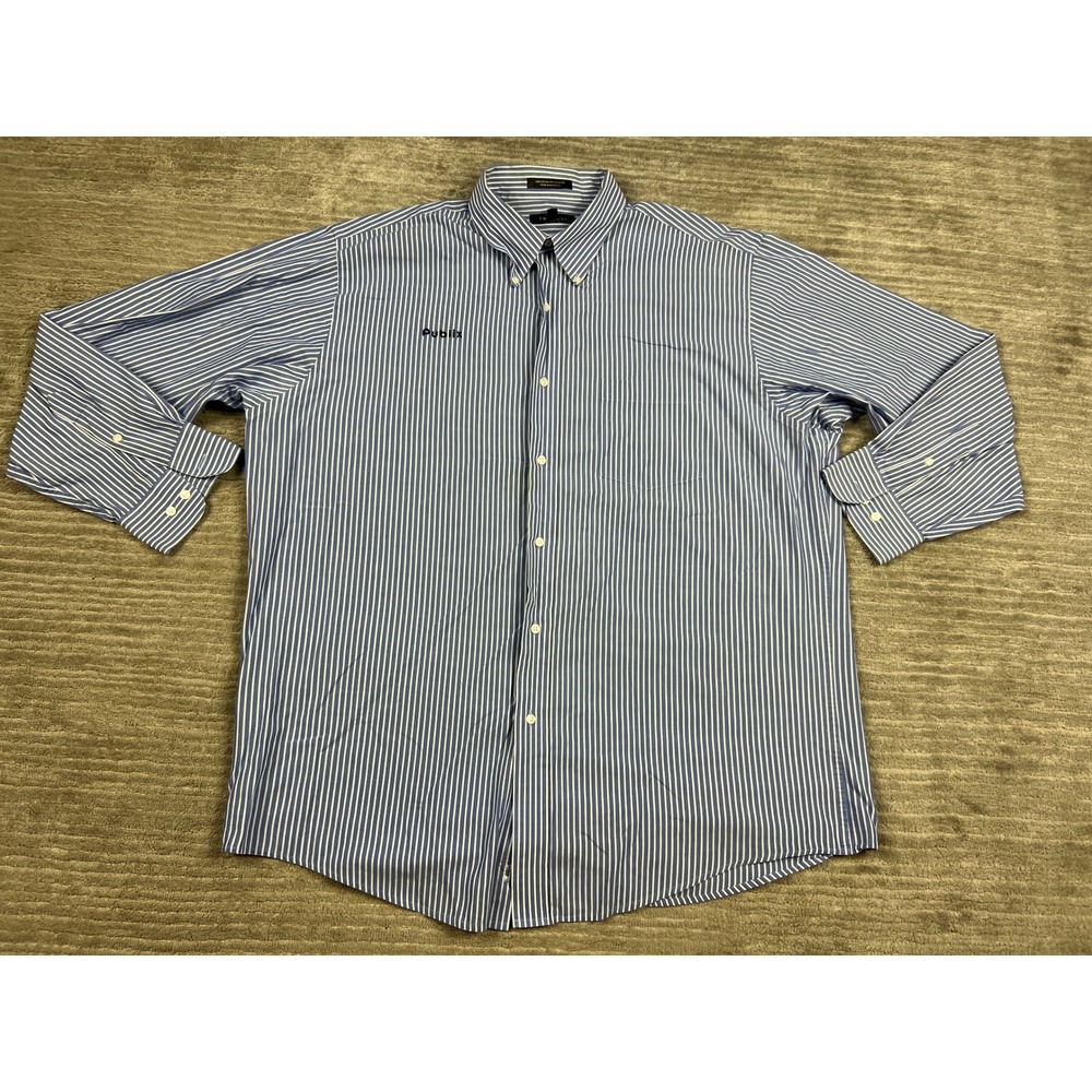 Twinhill Button Down Mens XL Blue Striped Publix Logo Work Shirt Long Sleeve